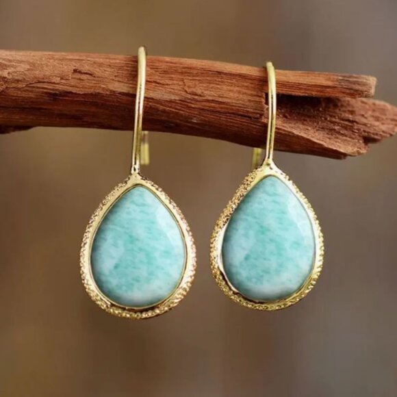 Anthropologie Jewelry - NEW Lakelyn Neo Roman Pale Blue Glass Cabochon Delicate Drop Earrings